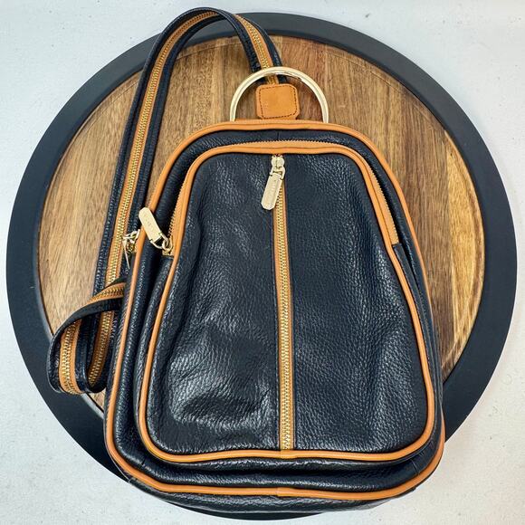Valentina Pebbled Leather Convertible Backpack Sling Bag Black - Picture 1 of 7
